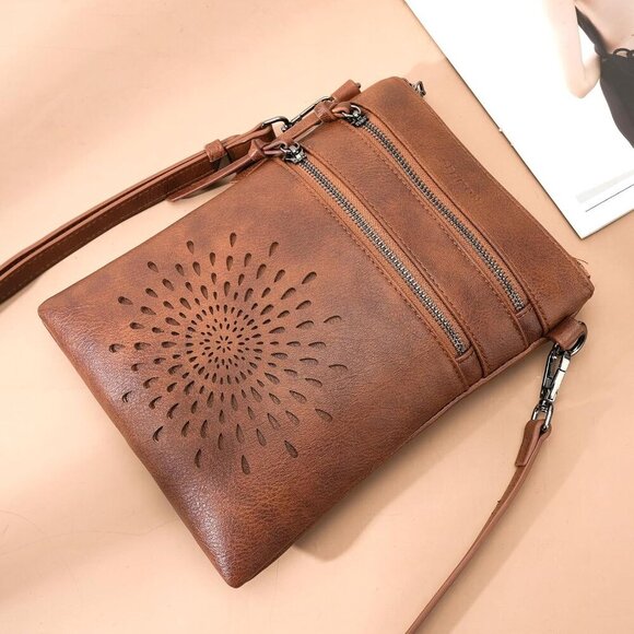 Women’s Vegan Leather Crossbody Bag Sunflower Design Adjustable Strap - Picture 6 of 6